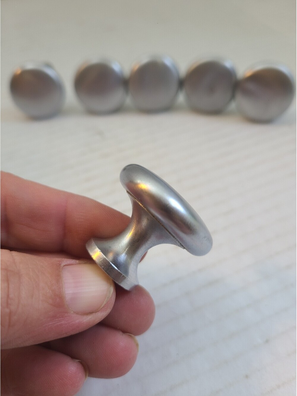 Lot of 6 Satin Chrome Mushroom Style Cabinet Drawer Knobs